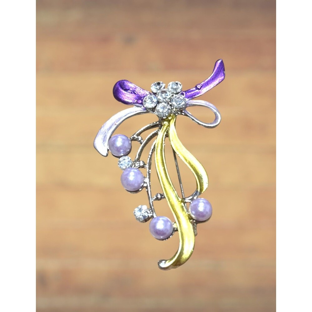 Purple Enamel and Silver Plated Flower Brooch #22078 - Picture 4 of 7